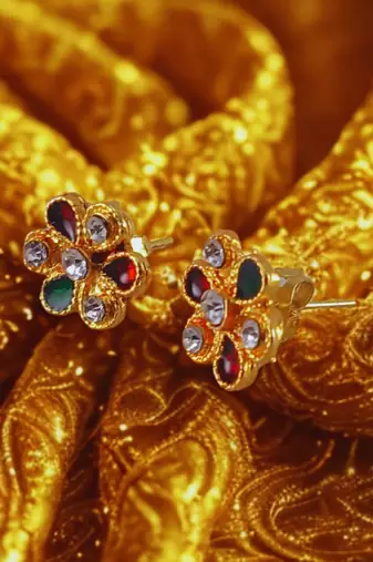 Multi stone stud brass tops/stone-studded earrings / women     party wear/ festive jewelry/sku-ear741
