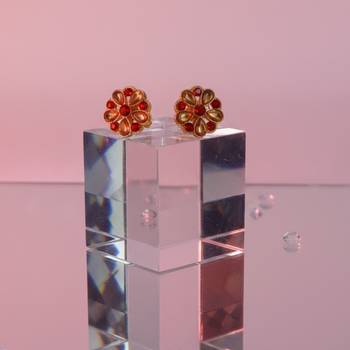 Multi stone stud brass tops/stone-studded earrings / women     party wear/ festive jewelry/sku-ear742 5