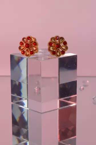 Multi stone stud brass tops/stone-studded earrings / women     party wear/ festive jewelry/sku-ear742