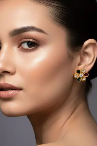 Multi stone stud brass tops/stone-studded earrings / women     party wear/ festive jewelry/sku-ear741
