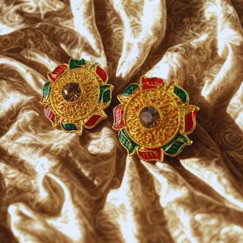 Multi stone stud brass tops/stone-studded earrings / women     party wear/ festive jewelry/sku-ear740 2