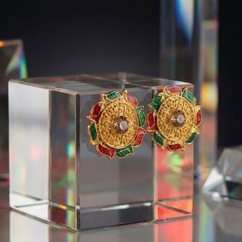 Multi stone stud brass tops/stone-studded earrings / women     party wear/ festive jewelry/sku-ear740 3