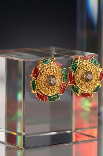 Multi stone stud brass tops/stone-studded earrings / women     party wear/ festive jewelry/sku-ear740
