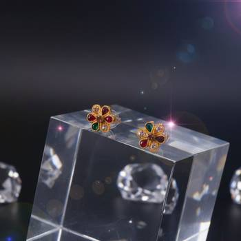 Multi stone stud brass tops/stone-studded earrings / women     party wear/ festive jewelry/sku-ear741 5