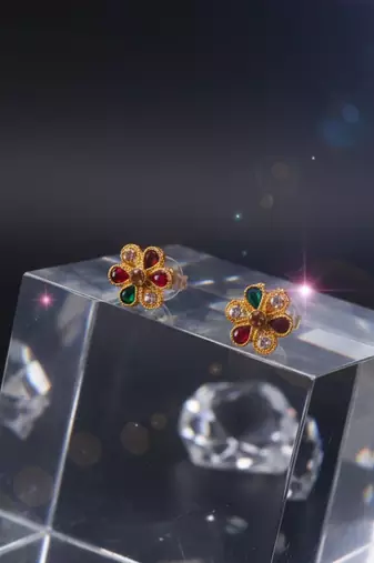 Multi stone stud brass tops/stone-studded earrings / women     party wear/ festive jewelry/sku-ear741
