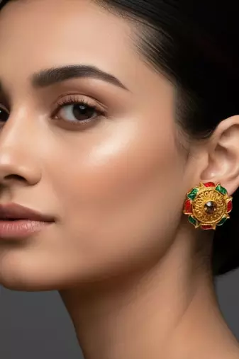 Multi stone stud brass tops/stone-studded earrings / women     party wear/ festive jewelry/sku-ear740