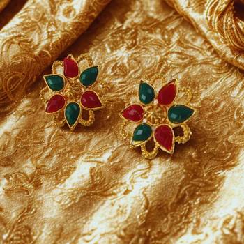 Multi kundan stud brass tops/stone-studded earrings / women     party wear/ festive jewelry/sku-ear739 2