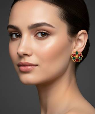 Multi kundan stud brass tops/stone-studded earrings / women     party wear/ festive jewelry/sku-ear739 3