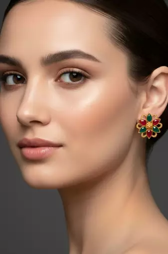 Multi kundan stud brass tops/stone-studded earrings / women     party wear/ festive jewelry/sku-ear739