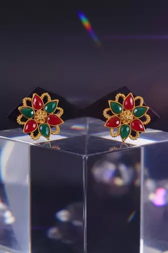 Multi kundan stud brass tops/stone-studded earrings / women     party wear/ festive jewelry/sku-ear739