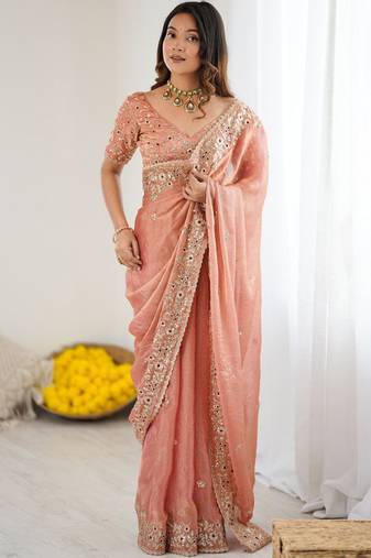 Frandy siffon fabric with embroidery sinqunce Saree With Blouse Set
