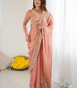 Frandy siffon fabric with embroidery sinqunce Saree With Blouse Set