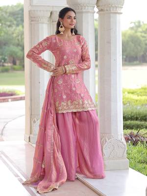 Pink Sequins Embroidered Organza Festive Kameez 2