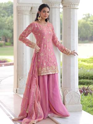 Pink Sequins Embroidered Organza Festive Kameez 3