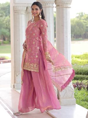Pink Sequins Embroidered Organza Festive Kameez 4