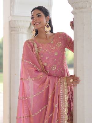 Pink Sequins Embroidered Organza Festive Kameez 6