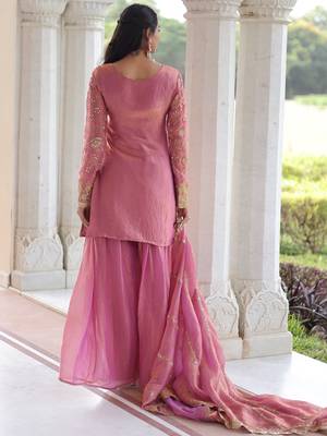 Pink Sequins Embroidered Organza Festive Kameez 7