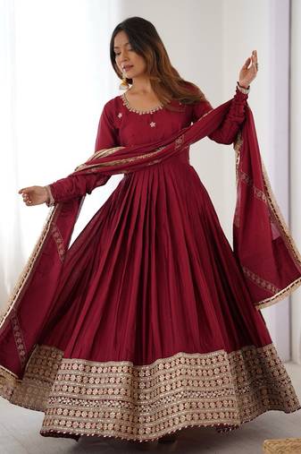 Maroon Sequins Embroidered Silk Festive Kameez