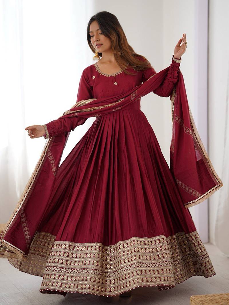 Maroon Sequins Embroidered Silk Festive Kameez