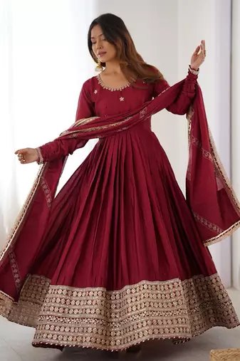 Maroon Sequins Embroidered Silk Festive Kameez