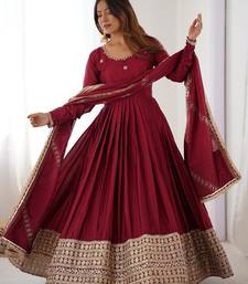 Maroon Sequins Embroidered Silk Festive Kameez