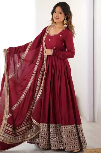 Maroon Sequins Embroidered Silk Festive Kameez