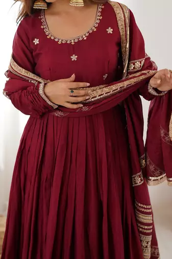 Maroon Sequins Embroidered Silk Festive Kameez