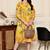 Yellow women's cotton jaipuri printed western dress