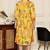Yellow women's cotton jaipuri printed western dress