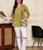 Parrot green women's cotton jaipuri printed short top