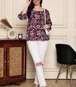 Wine women's cotton jaipuri printed short top
