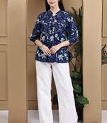 Blue women's cotton jaipuri printed short top