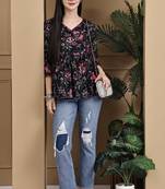 Black women's cotton jaipuri printed short top