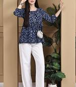 Blue women's cotton jaipuri printed short top