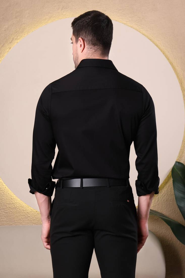 Pier seven hand embroidered cotton blend men's slim fit full sleeve shirt - black (pwy233)