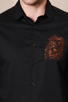 Pier seven embroidered cotton blend men's slim fit full sleeve shirt - black (pwy066) 4