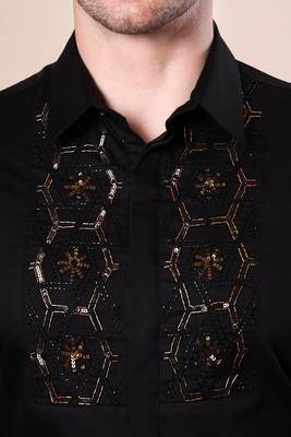Pier seven hand embroidered cotton blend men's slim fit full sleeve shirt - black (pwe019) 4