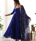Faux georgette embroidery work navy blue readymade salwar suit
