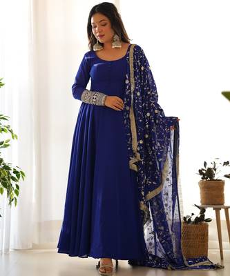 Faux georgette embroidery work navy blue readymade salwar suit 2