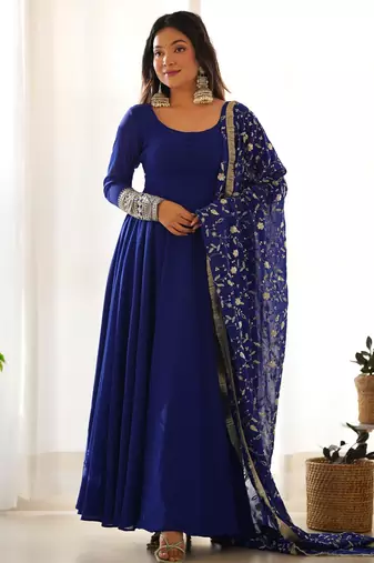 Faux georgette embroidery work navy blue readymade salwar suit
