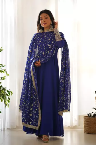 Faux georgette embroidery work navy blue readymade salwar suit