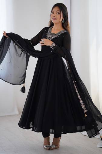 Faux georgette embroidery work black readymade salwar suit