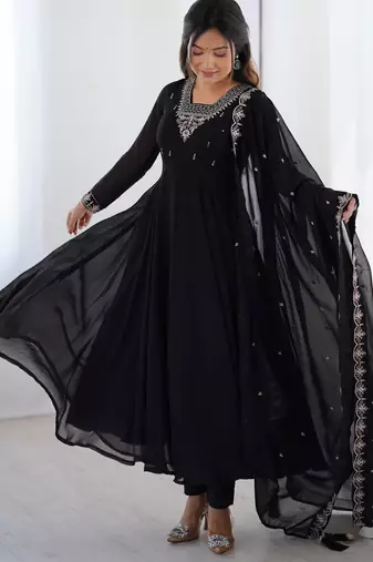 Faux georgette embroidery work black readymade salwar suit