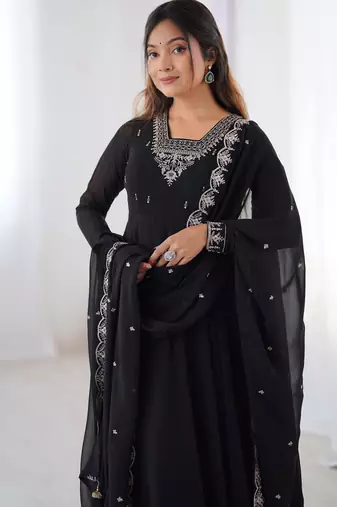 Faux georgette embroidery work black readymade salwar suit