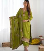 Premium heavy chinon silk embroidery and sequence work lemon readymade salwar suit