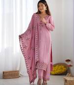 Premium heavy chinon silk embroidery and sequence work pink readymade salwar suit