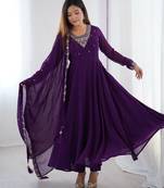 Faux georgette embroidery work purple readymade salwar suit
