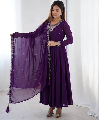 Faux georgette embroidery work purple readymade salwar suit 3