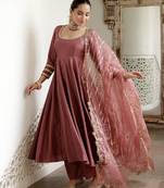 Premium roman silk  embroidery and sequence work mauve pink  readymade salwar suit