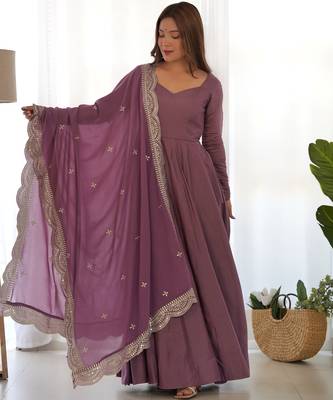 Premium chanderi silk emroidery sequence   work lavender readymade salwar suit 2